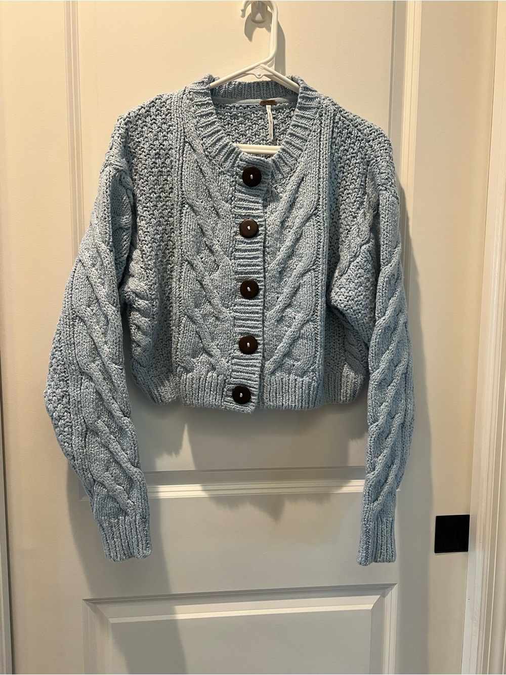 Free People Chunky Cable Knit Cardigan. Baby Blue. Size Small.